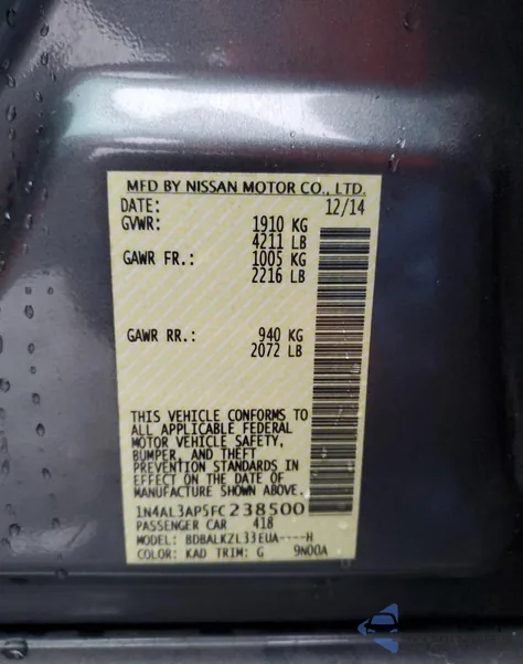 2015 Nissan Altima 2.5 from USA, damaged, VIN 1N4AL3AP5FC238500